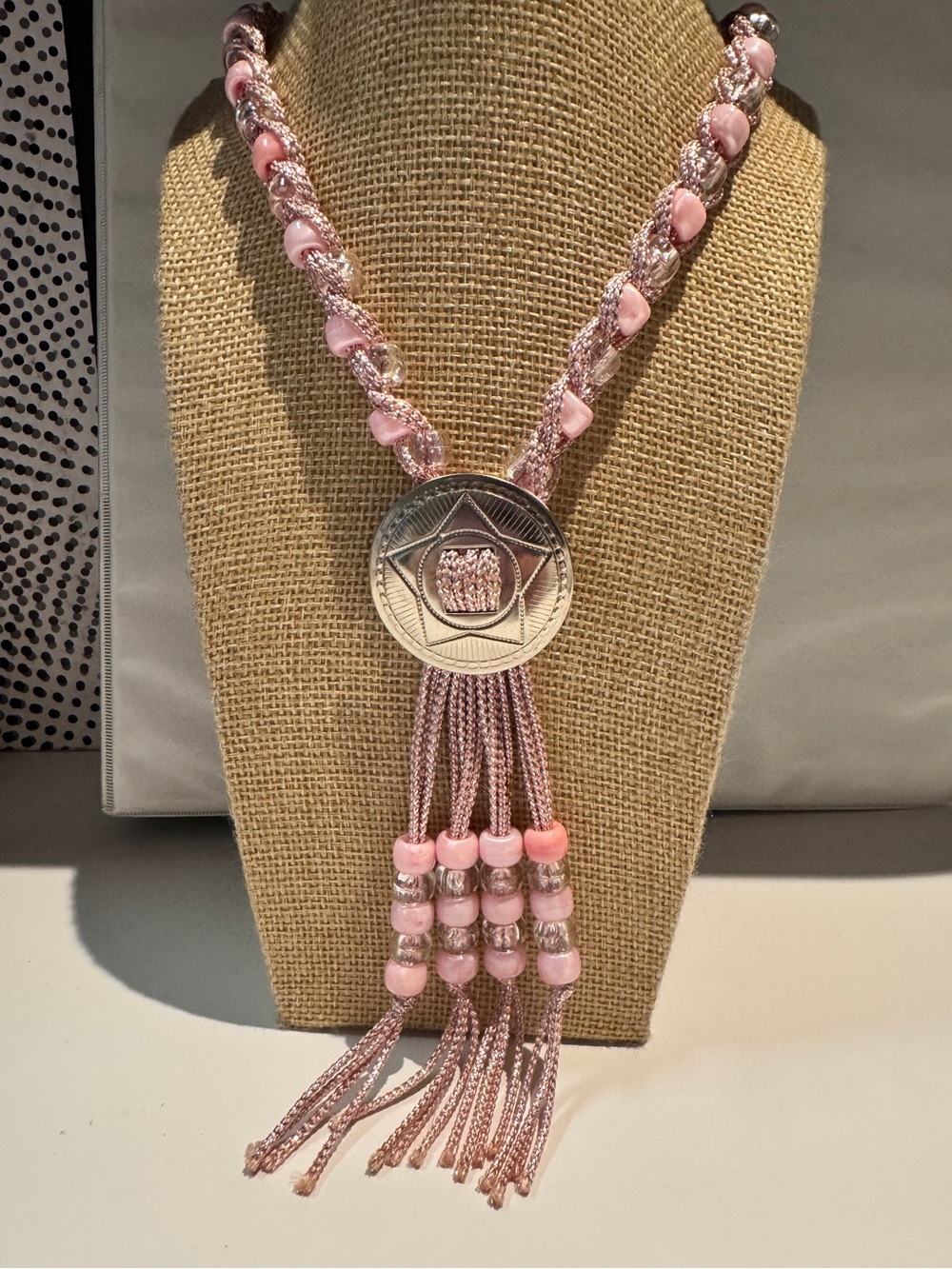 Pink Beaded Tassel Necklace